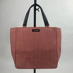 Kate Spade Vintage red white checkered satchel handbag purse black lined pockets